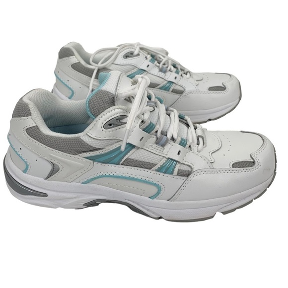 VIONIC Walking Classic Leather Orthopedic Sneakers White Aqua Blue Size 8.5 M - Picture 1 of 11